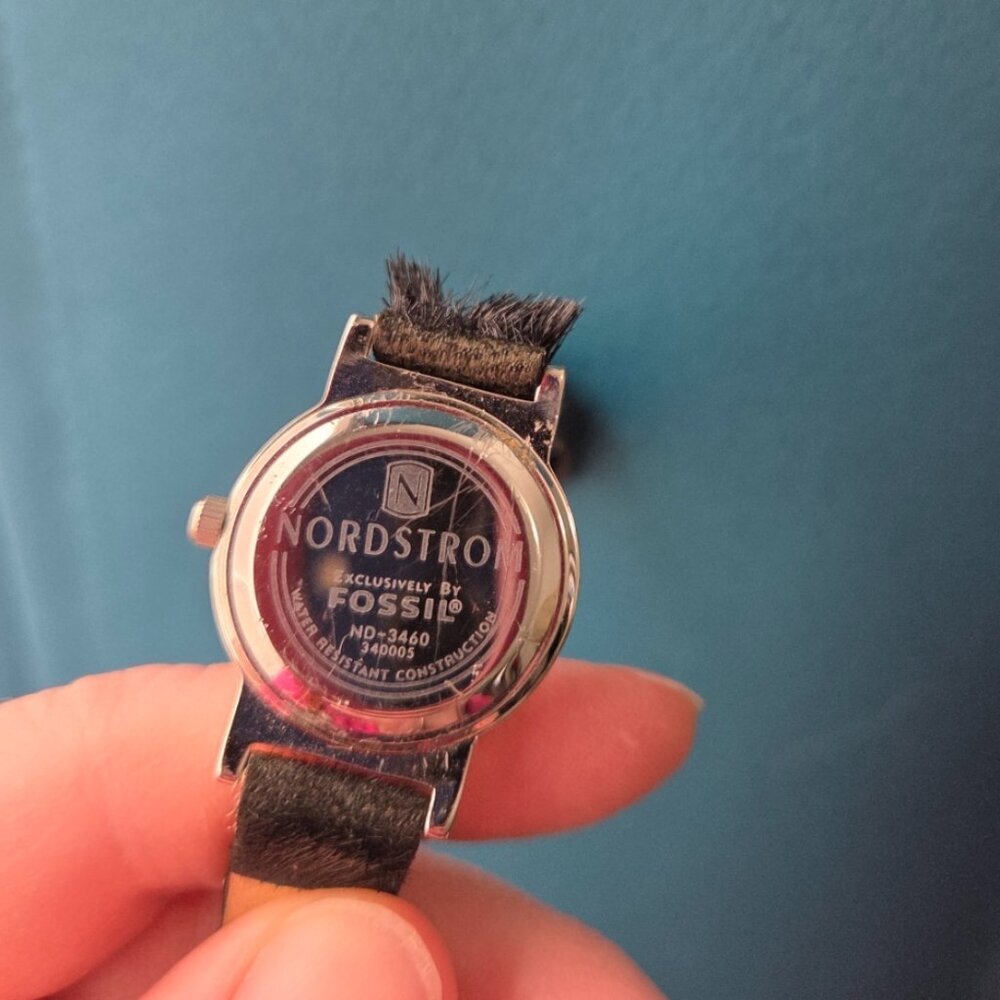 VTG 90s Fossil & Nordstrom Minimalist Watch - Black Cowhide Band - Picture 2 of 11